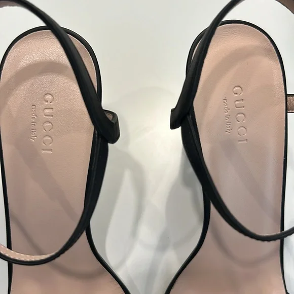 Gucci Black Leather Horsebit Ankle Strap Open Toe Block Heel Sandals Size 38 - Picture 2 of 9